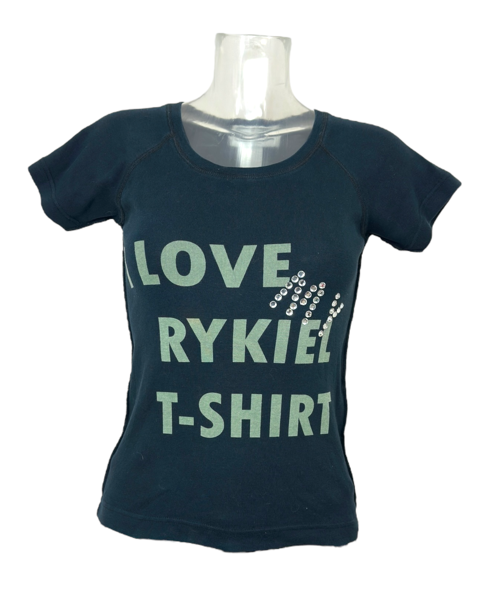 Titre SEO : Sonia Rykiel – T-shirt “I Love Rykiel” noir à strass – Coton 100 % Made in Portugal | Sélection Paris Bonheur