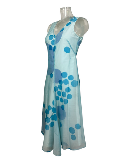 Tara Jarmon – Robe Téoule – Soie légère bleue imprimée pois – Made in France