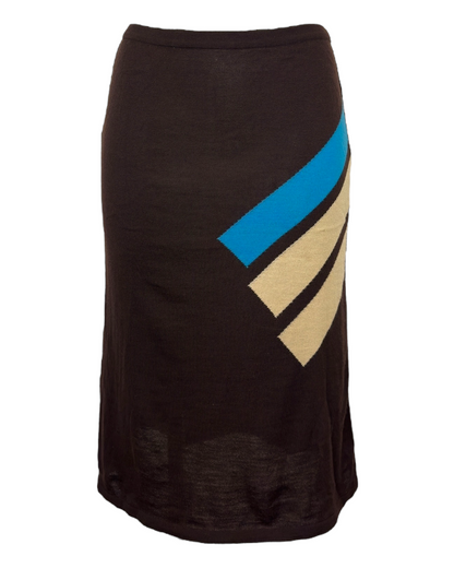 Hervé Léger – Jupe en Maille Vintage Marron à Motif Graphique– Made in France