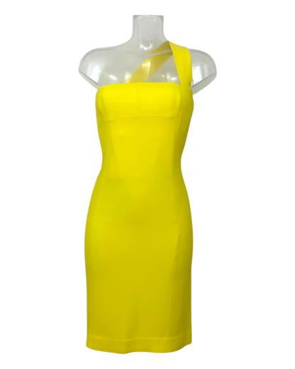 Robe asymétrique one-shoulder jaune citron DSQUARED2 – Collection  Made in Italy, modernité tranchante des années 2010. Sélection exclusive Paris Bonheur.