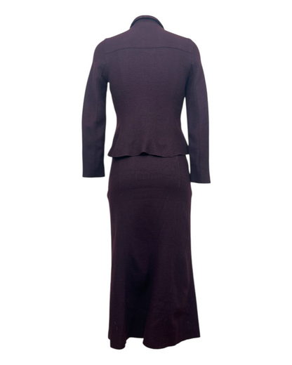 Pablo Gérard Darel – Ensemble Jupe & Veste – Laine Bouillie Chocolat Aubergine – Années 1990