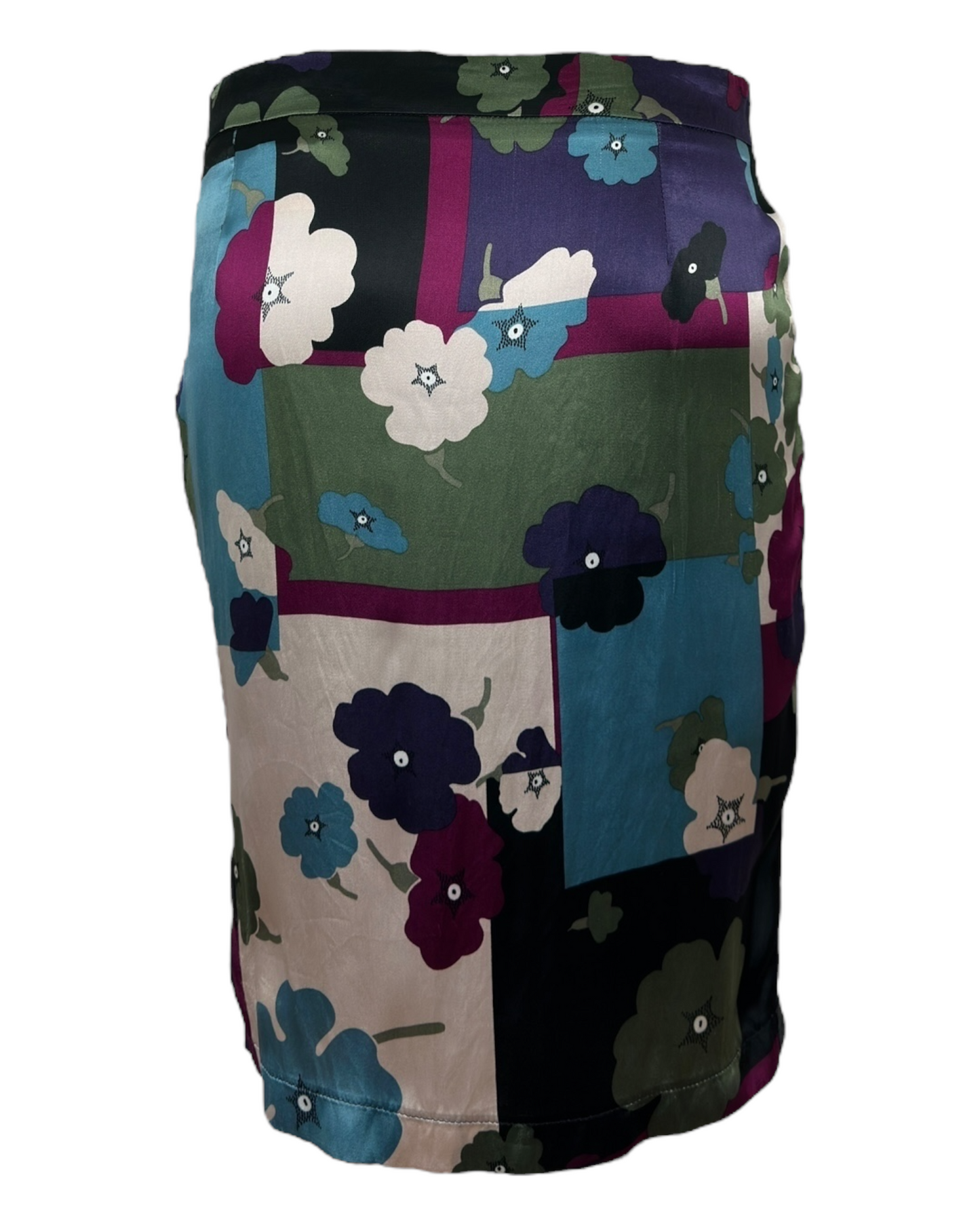 Love Moschino – Jupe Imprimée en Soie & Viscose – Fleurs Pop Multicolores – 2000s