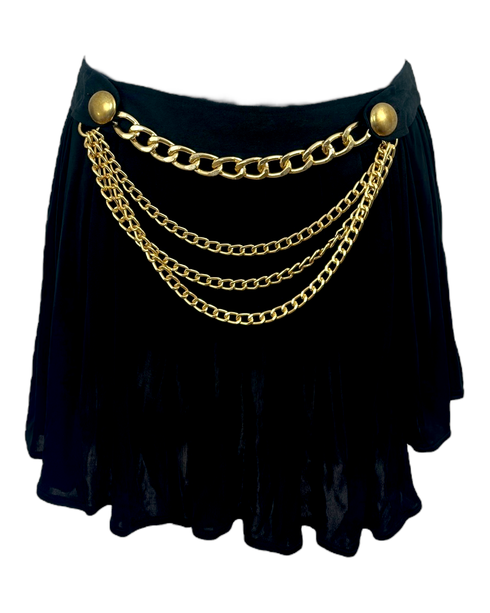 Dolce & Gabbana – jupe plissée – chaînes dorées décoratives – taille haute – noire – made in Turkey – 2010's | Paris Bonheur