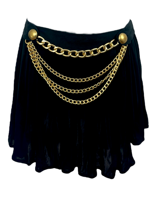 Dolce & Gabbana – jupe plissée – chaînes dorées décoratives – taille haute – noire – made in Turkey – 2010's | Paris Bonheur