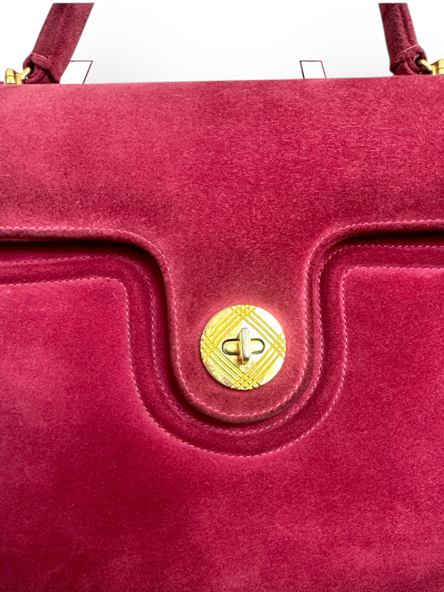 Grieder – Sac en Daim Framboise & Fermoir Doré – Made in Switzerland