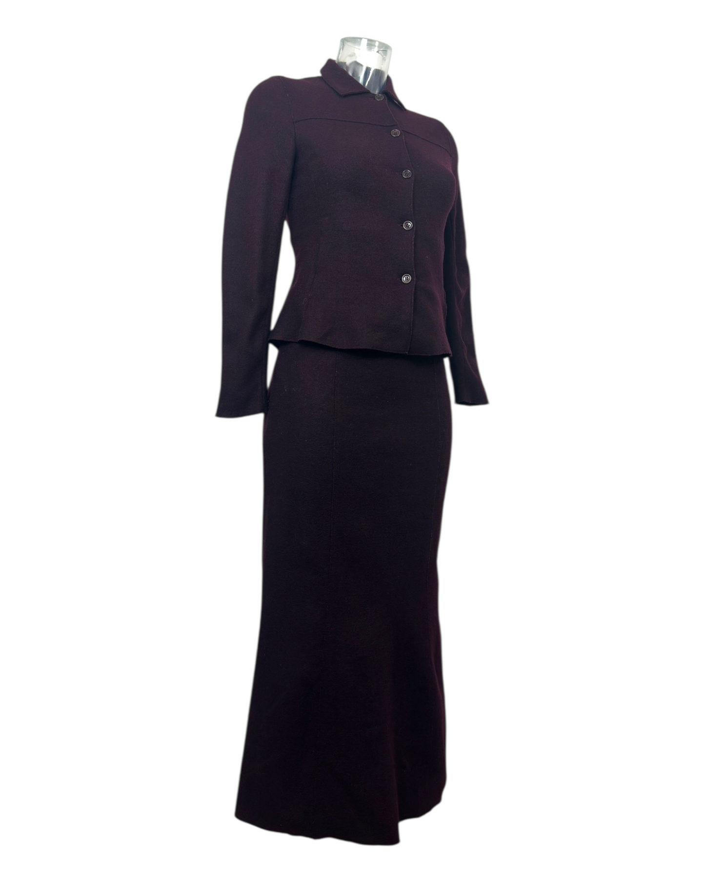 Pablo Gérard Darel – Ensemble Jupe & Veste – Laine Bouillie Chocolat Aubergine – Années 1990