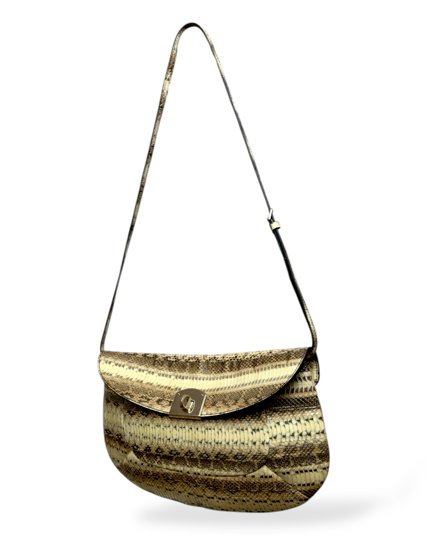 Sergio Rossi – Sac Épaule en Peau de Serpent Naturelle – Finition Métal Doré – Made in Italy