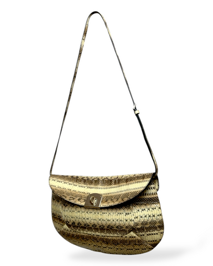 Sergio Rossi – Sac Épaule en Peau de Serpent Naturelle – Finition Métal Doré – Made in Italy