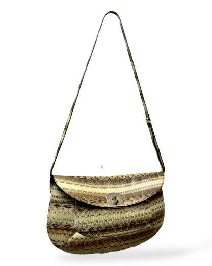 Sergio Rossi – Sac Épaule en Peau de Serpent Naturelle – Finition Métal Doré – Made in Italy