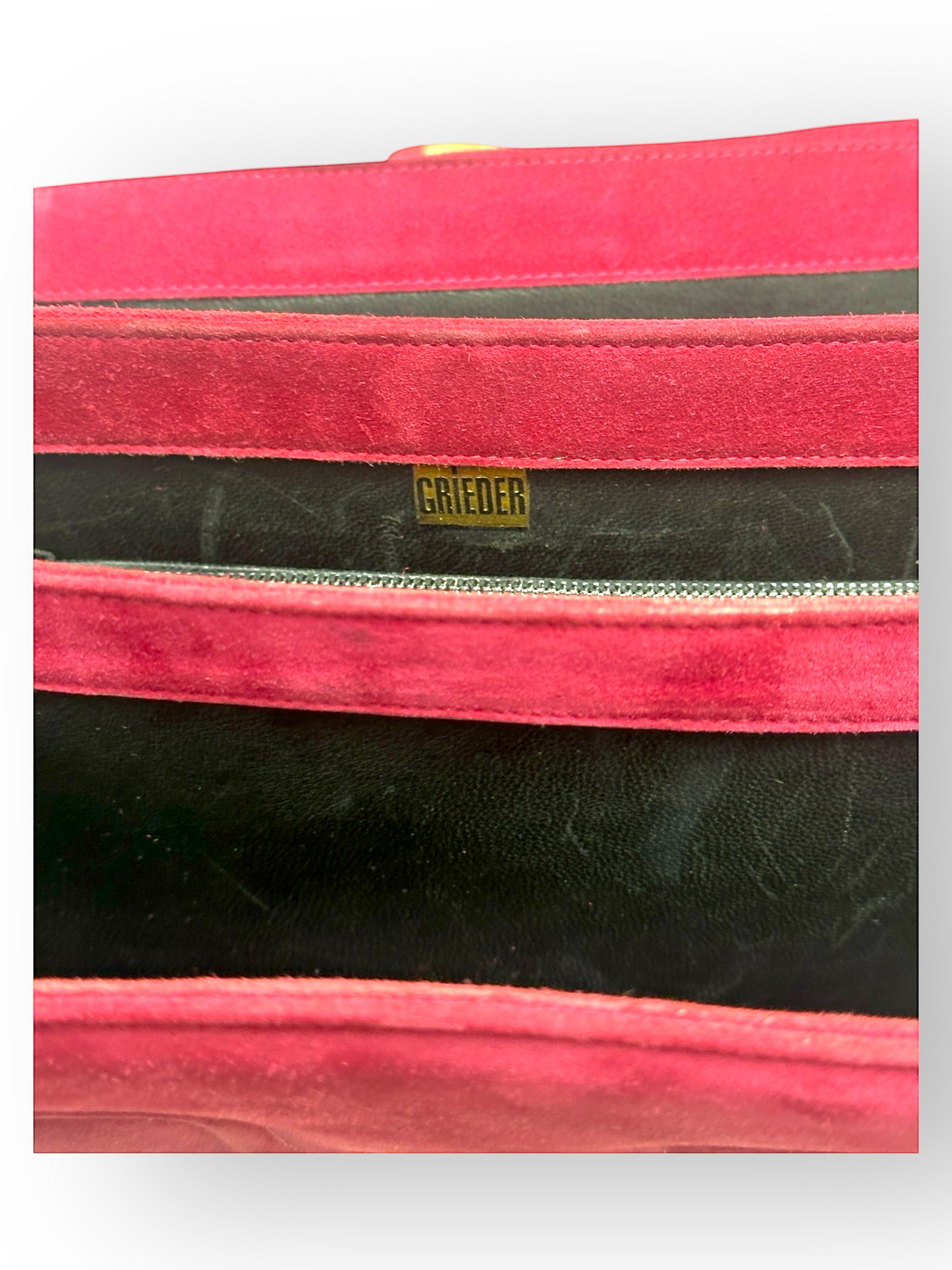 Grieder – Sac en Daim Framboise & Fermoir Doré – Made in Switzerland