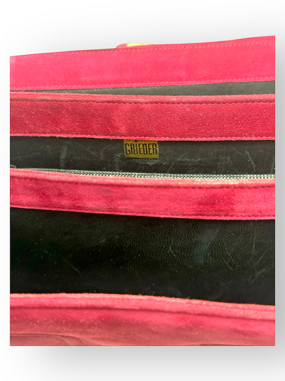 Grieder – Sac en Daim Framboise & Fermoir Doré – Made in Switzerland