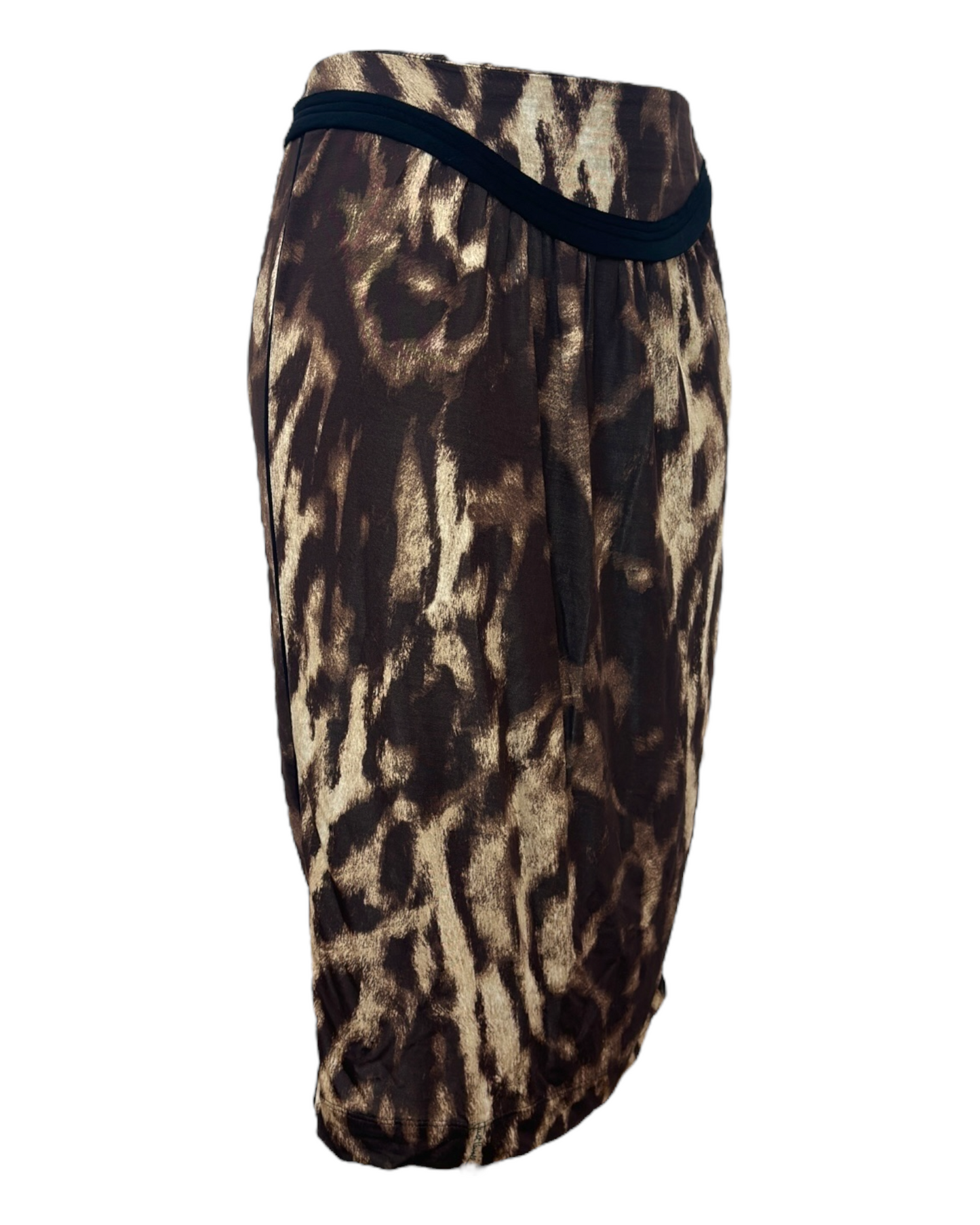 Just Cavalli – Jupe Drapée Imprimé Animal – Taille Haute – Made in Italy