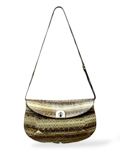 Sergio Rossi – Sac Épaule en Peau de Serpent Naturelle – Finition Métal Doré – Made in Italy