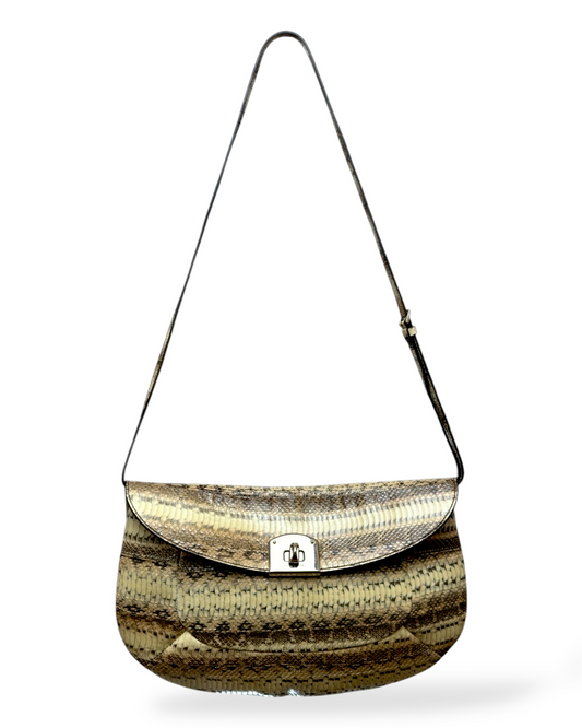 Sergio Rossi – Sac Épaule en Peau de Serpent Naturelle – Finition Métal Doré – Made in Italy