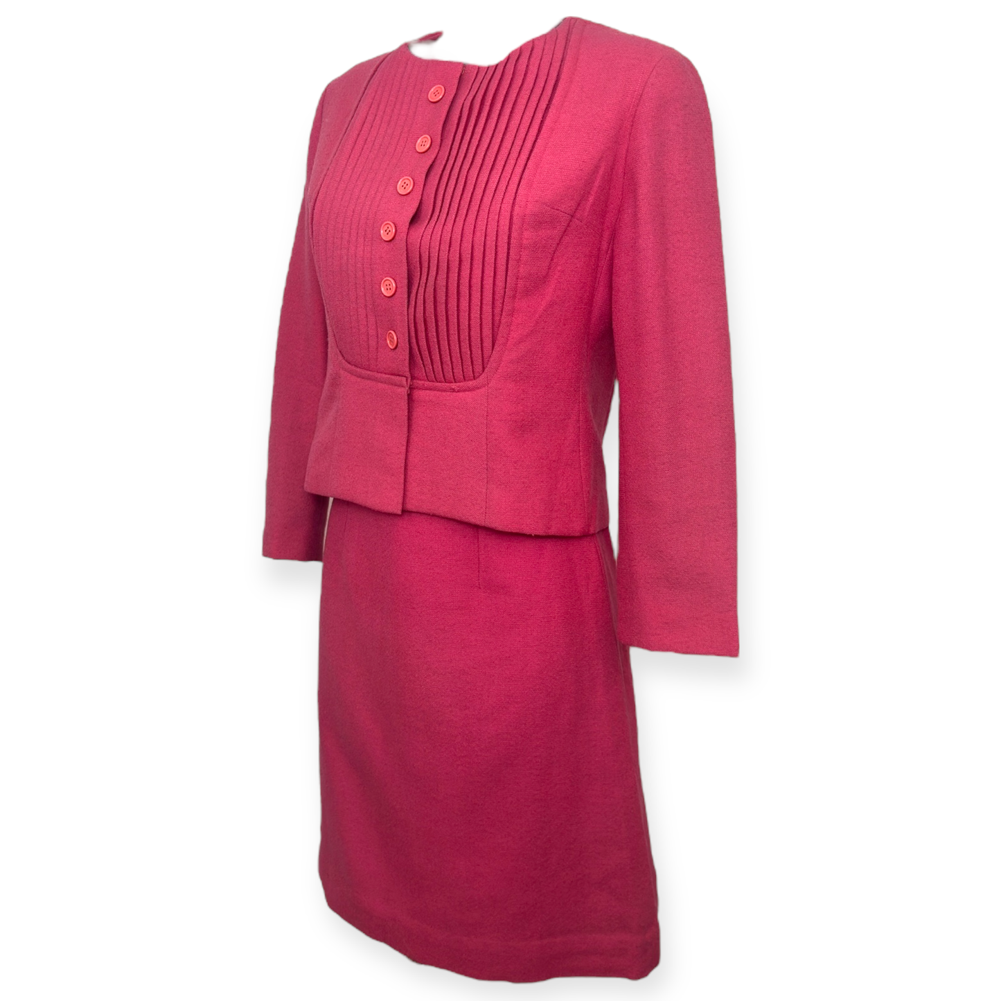 Sélection Paris Bonheur – Hélène Dantin Paris – Tailleur Rose Fuchsia – Laine & Satin – Made in France