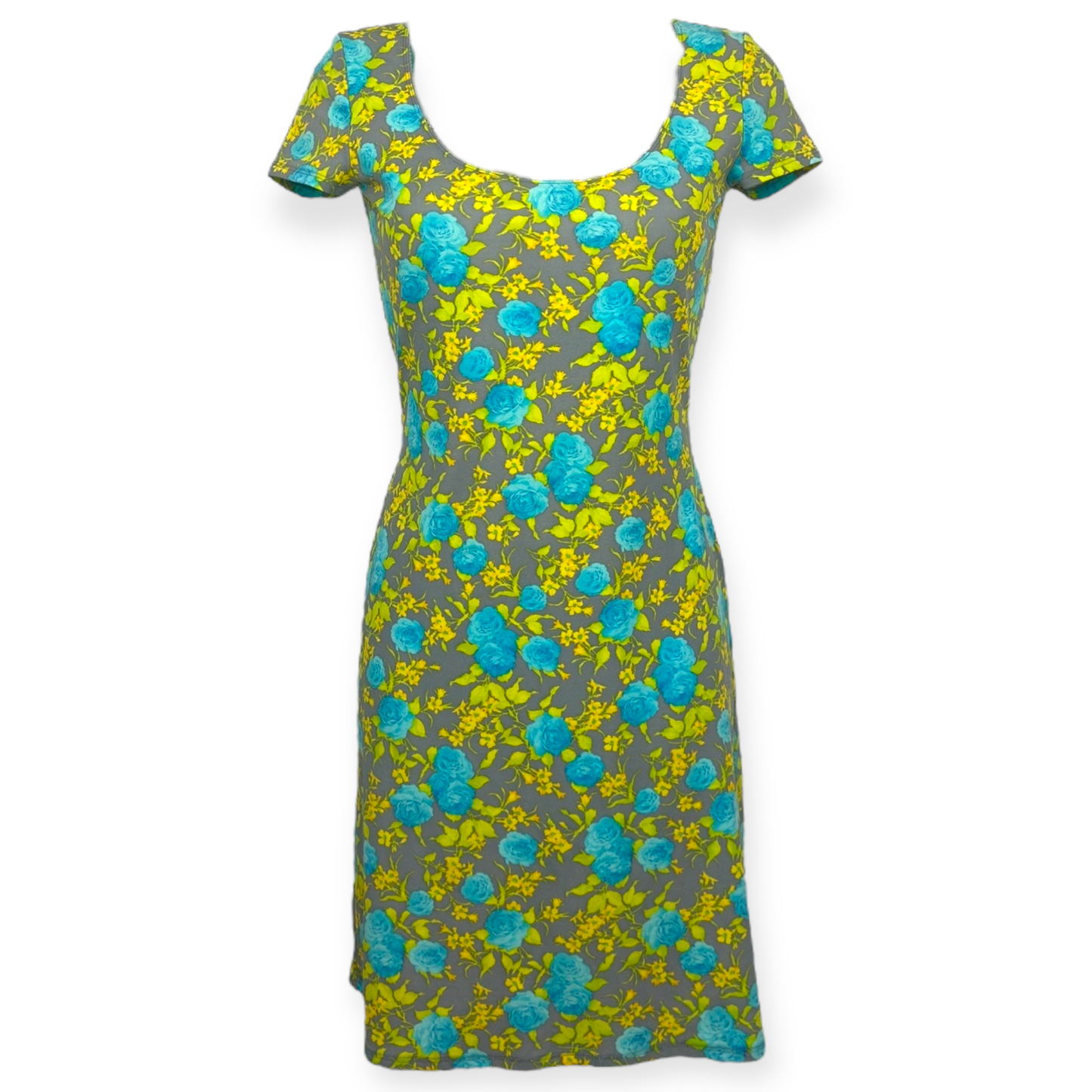 Versace Jeans Couture – Robe Imprimée Roses Bleues & Jaunes – Made in Italy