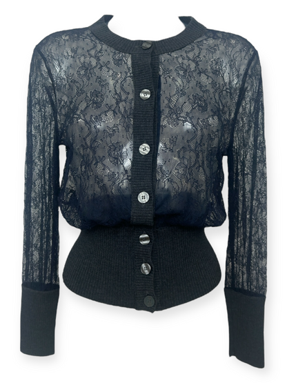Cardigan Dolce & Gabbana dentelle noire vintage | Cardigan D&G années 2000 made in Italy | Mode italienne élégante et sensuelle | Paris Bonheur