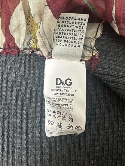 Dolce & Gabbana – Cardigan Soie & Laine – Imprimé Arum – Made in Italy