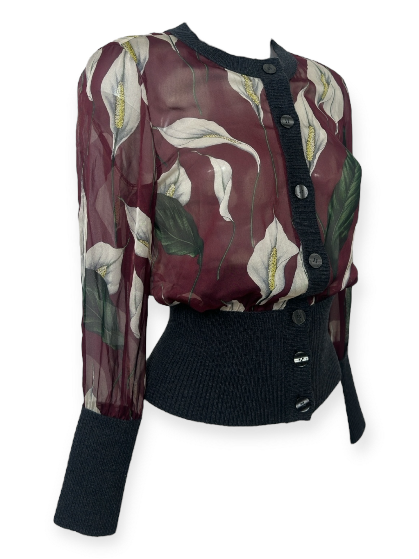 Dolce & Gabbana – Cardigan Soie & Laine – Imprimé Arum – Made in Italy