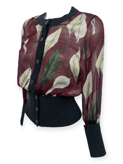 Dolce & Gabbana – Cardigan Soie & Laine – Imprimé Arum – Made in Italy