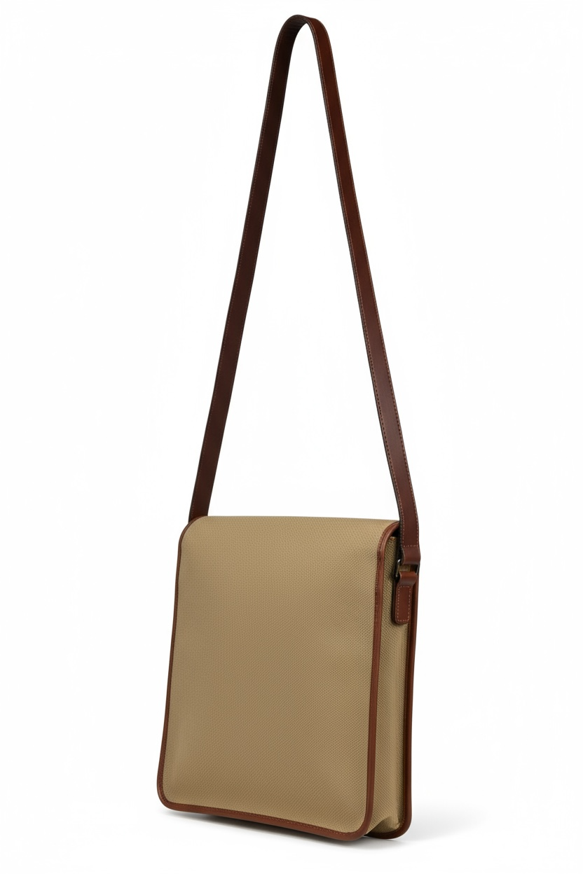 Yves Saint Laurent – Sac Messager “Greek” – Toile Beige & Finitions Vinyle